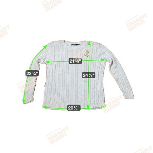 LAUREN RALPH LAUREN Green Label Cable Knit Sweater L White Crest Patch 90s Prep - Picture 7 of 7